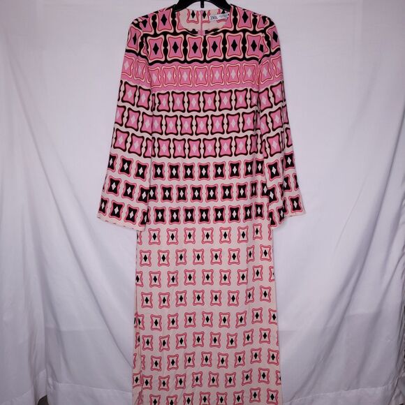 Zara Midi Dress Medium Pink, Black Printed Side Slits Resort - Picture 1 of 12